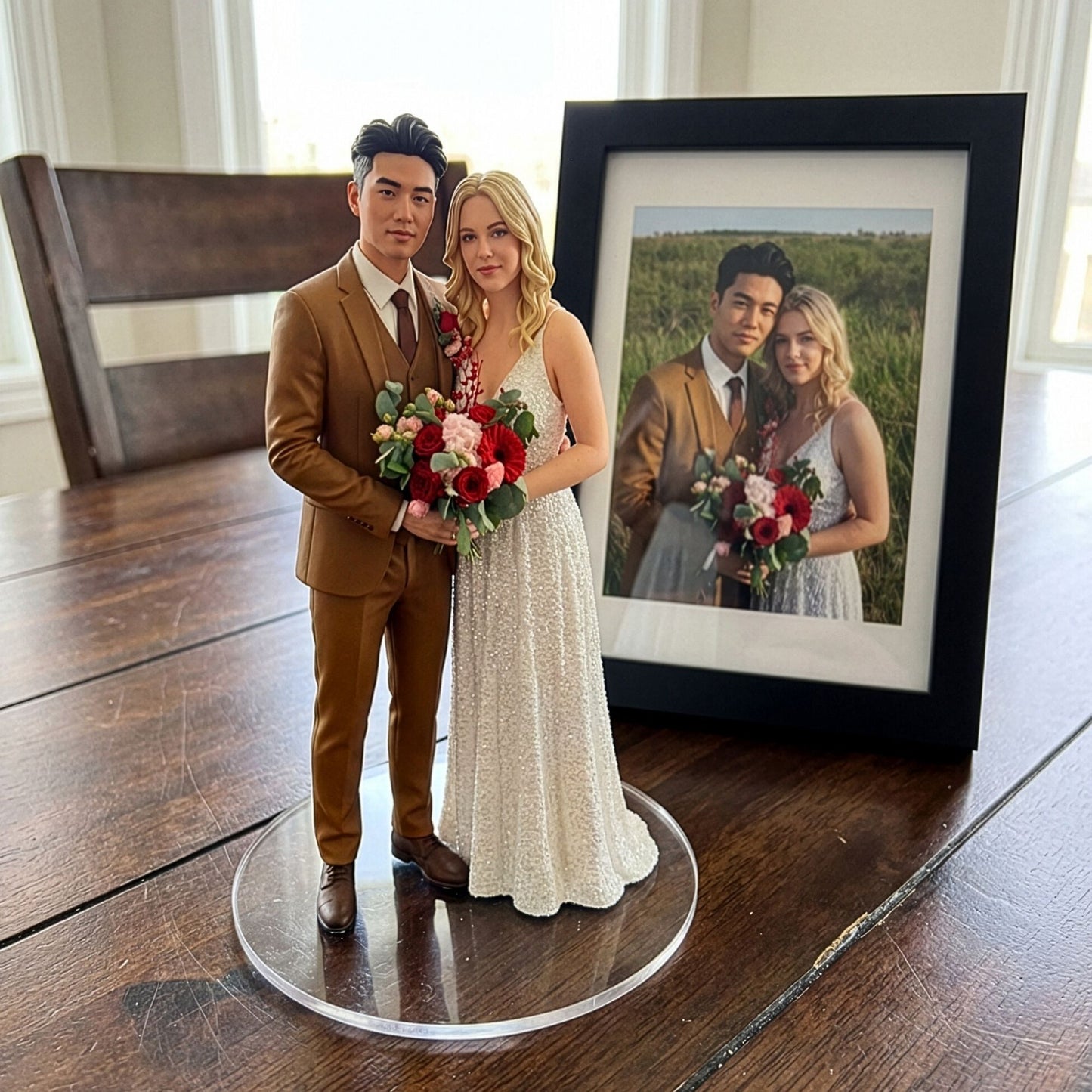 CustomRealisticWeddingCoupleFigurines_PersonalizedBride_GroomCakeTopper_UniqueAnniversaryGift_BobbleheadKeepsakeDoll